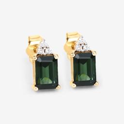 14KT Yellow Gold 1.25ctw Green Tourmaline and White Diamond Earrings