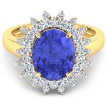 14KT Yellow Gold 3.43ct Tanzanite and Diamond Ring