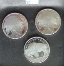 3 Golden State Mint 1 Oz. .999 Silver Buffalo's.