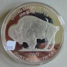 2001 Giant Buffalo Proof 1 Oz. Silver .999 (3.5"