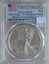 2021-S Silver Eagle Type 1 PCGS MS70 (Emergency