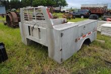 Alum-Line truck bed with gooseneck hitch, side tool boxes, 9'x94" wide rack, "2002 Model #TRUCKBED V