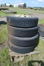 Set of 4 11R24.5 tires on rims