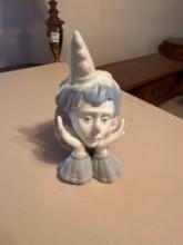 Vintage porcelain Figural Pastel thinking Clown, Hallmark girl kneeling praying figurine, Vintage