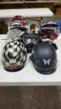 Lot of 4 motorcycle helmets w/mask & goggles