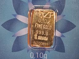 GOLD! Brilliant NZP Gold .1 gram .9999 fine gold bar