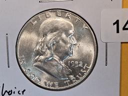 Choice Brilliant Uncirculated 1952 Franklin Half Dollar FBL