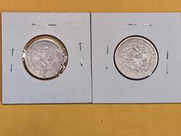 1875-S Twenty Cent piece and 1877 Seated Liberty Quarter