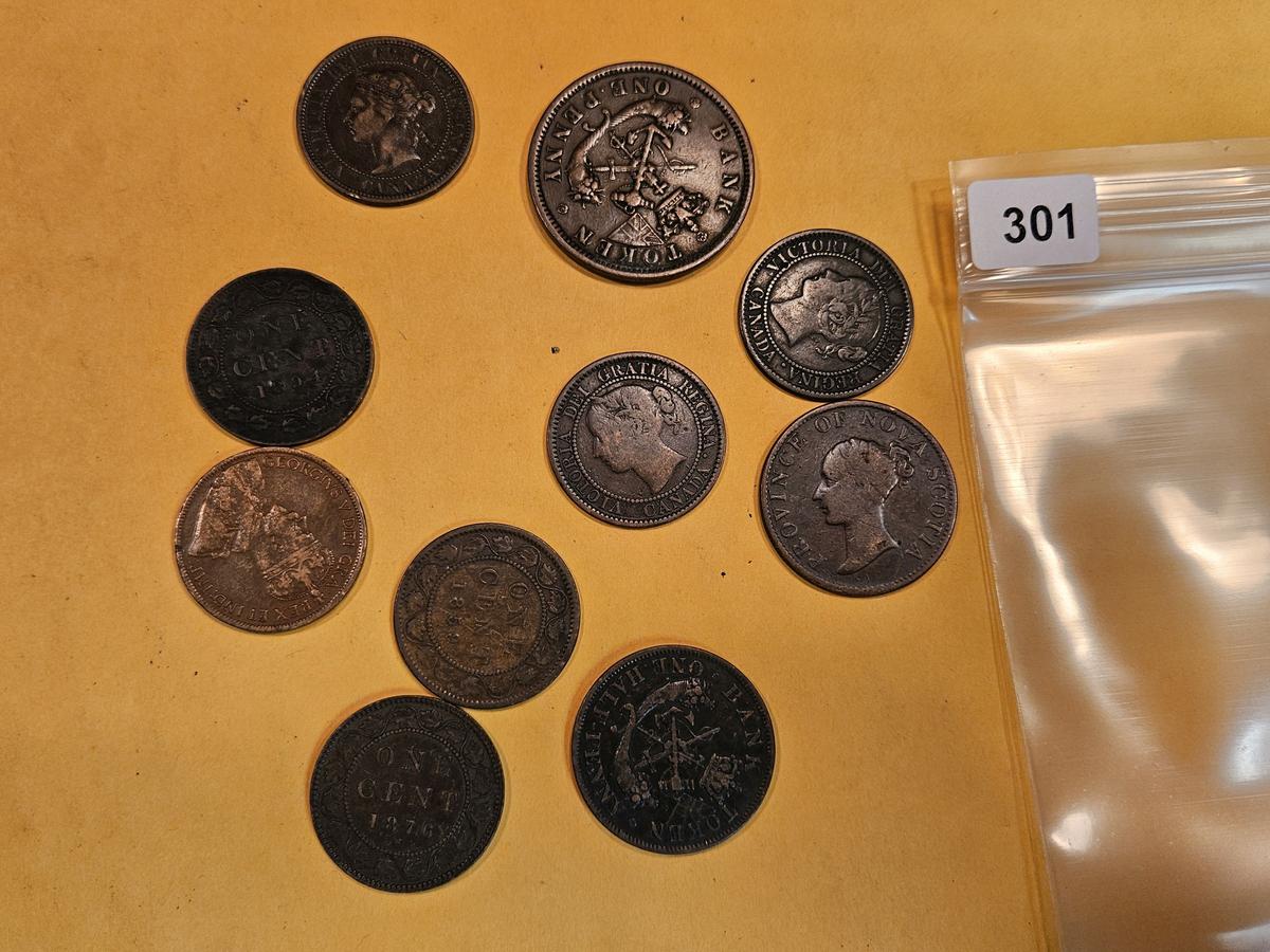 Canadian large cent and Token lot