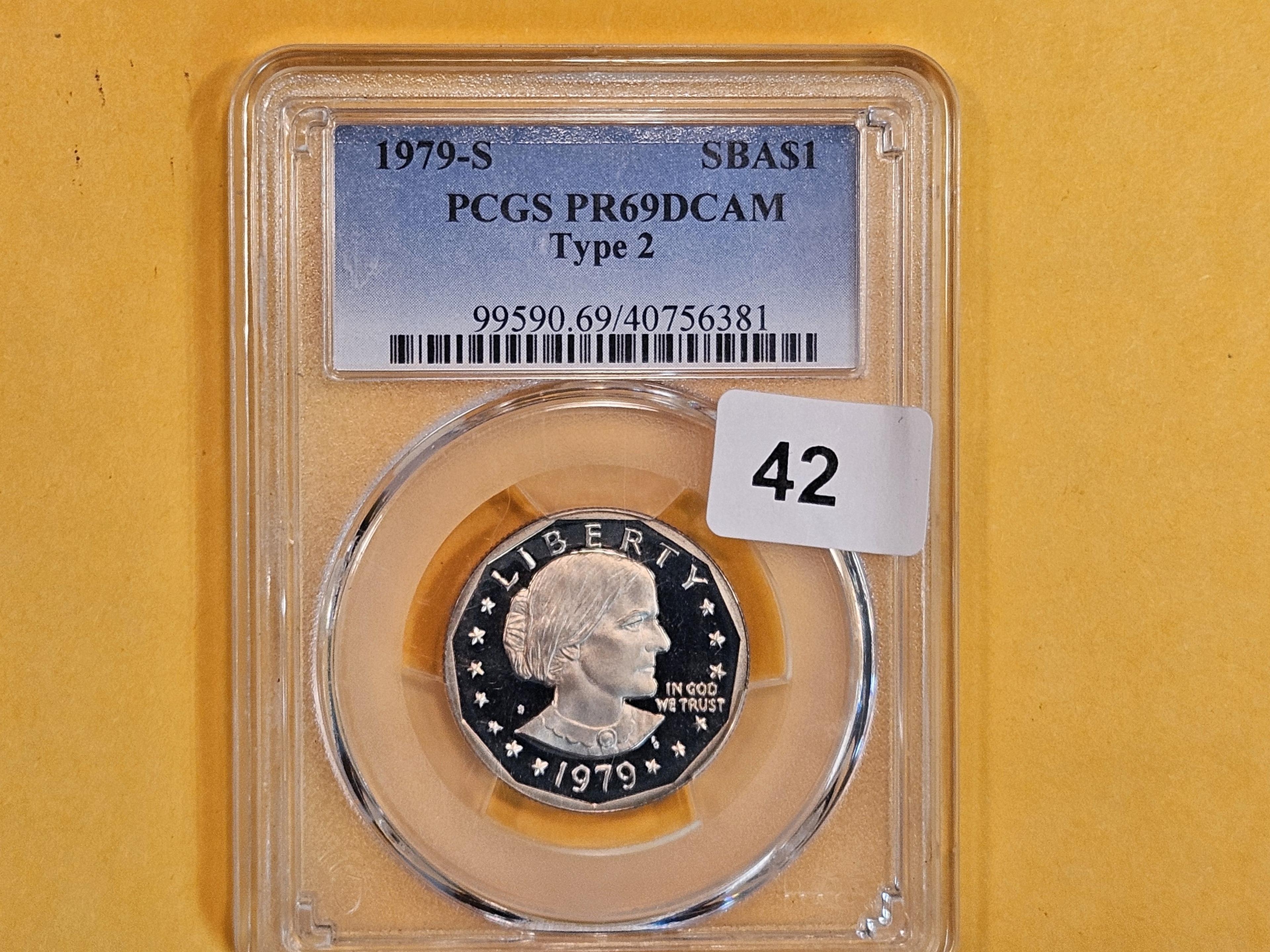 PCGS 1979-S Type 2 Susan B Anthony Dollar in Proof 69 Deep Cameo