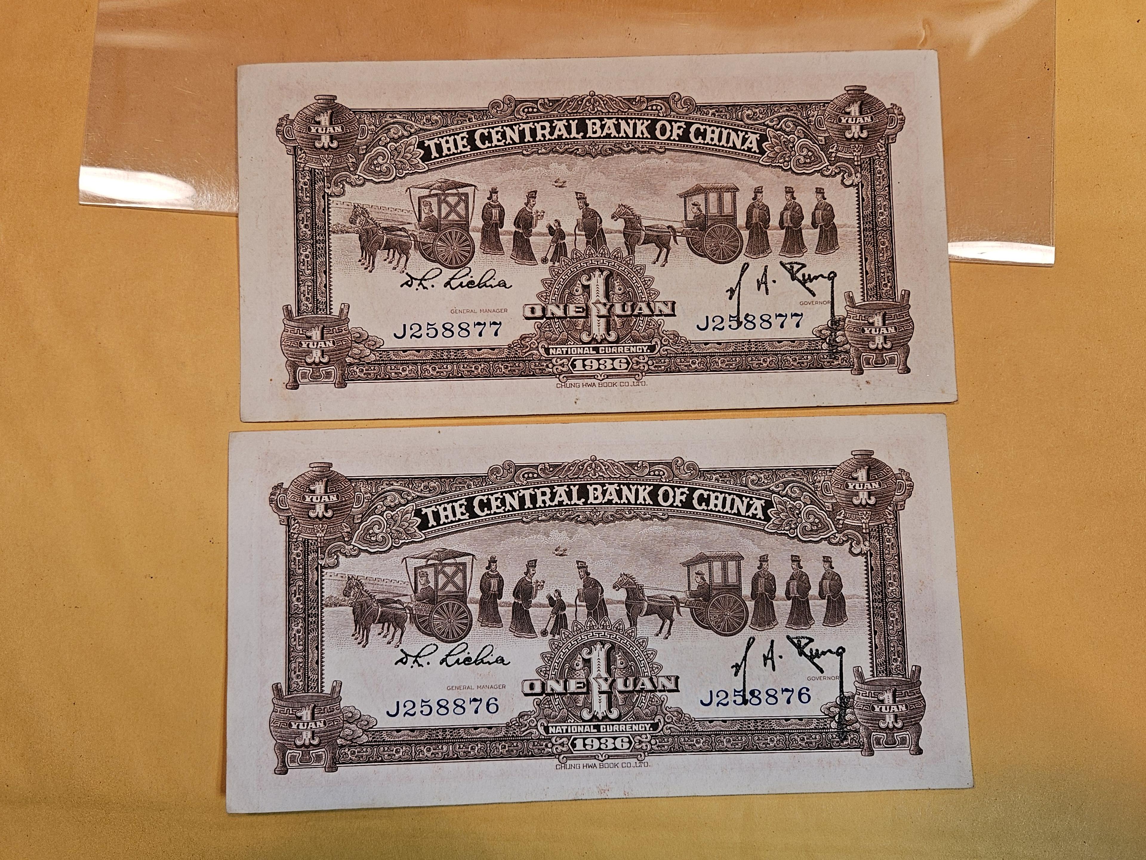 Two Crisp Uncirculated, Consecutive Chinese Notes
