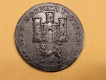 CONDER TOKEN! 1792 Norfold-Norwich halfpenny token in Extra Fine - details