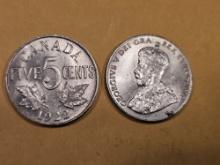 Two Brilliant Uncirculated Canada 5 cent pieces