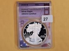 PERFECT! ANACS 2020 (S) American Silver Eagle in Proof 70 Deep Cameo