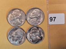 Four Very Choice to GEM Brilliant Uncirculated 1938-D Jefferson Nickels