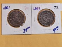 1841 and 1847 Braided Hair Large Cents