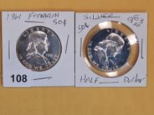 1961 and 1963 Proof silver Franklin Half Dollars