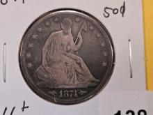 1874 Seated Liberty Half Dollar in Very Good Plus