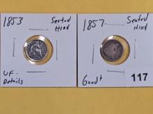 1853 and 1857 Seated Liberty Half-Dimes