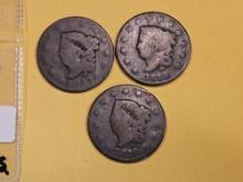 Three Coronet Head Large Cents all in Good