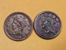1852 and 1853 Braided hair Large Cents