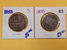 1849 and 1853 Braided Hair Large Cents