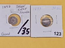 1852 and 1853 Three Cent Silver Trimes