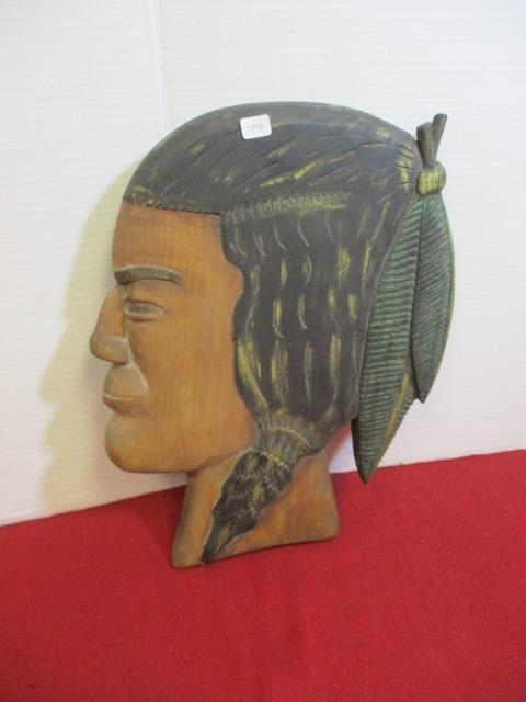 Native American Hand Carved Artist Signed Wall Hanging