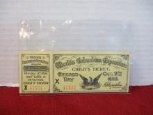 1893 Worlds Fair Chicago Day Unused Ticket