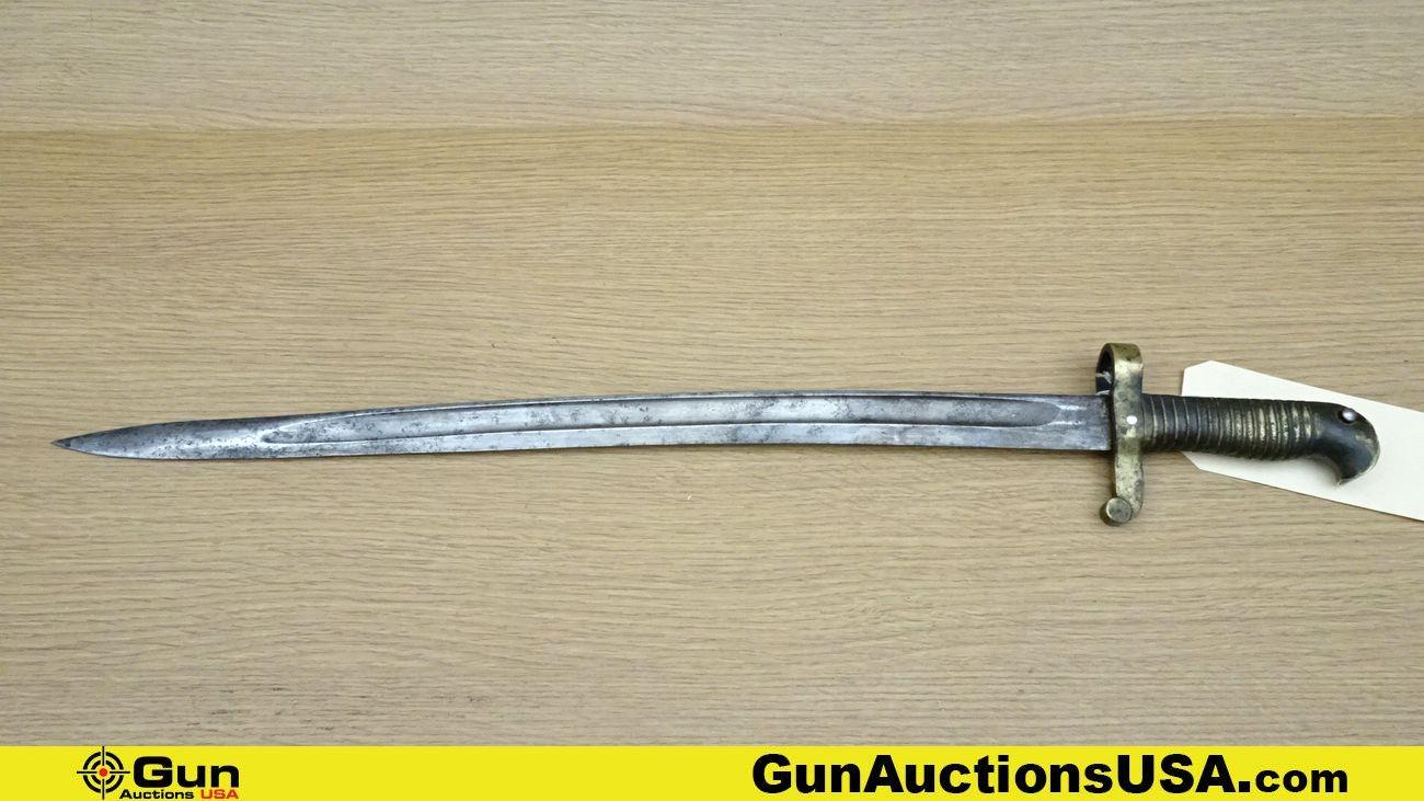Military COLLECTOR'S Bayonet. Good Condition. M1870-1880 Bayonet with Scabbard. 20" Blade, 24.75" Ov