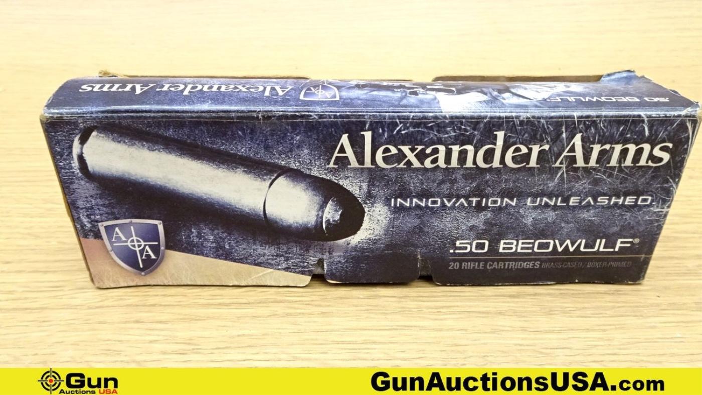 Alexander Arms & Winchester 50 Beowulf, 12 Ga, 40 S&W, & 7.62x51. Ammo. Total Rds.- 166; 56 Rds- 50