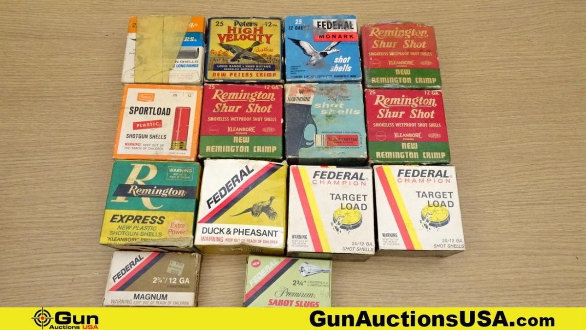 Federal, Sears, Remington, Etc. 12 Ga. COLLECTOR'S Ammo. 299 Total Rds; Vintage 12 Ga 2.75" Ammo, As