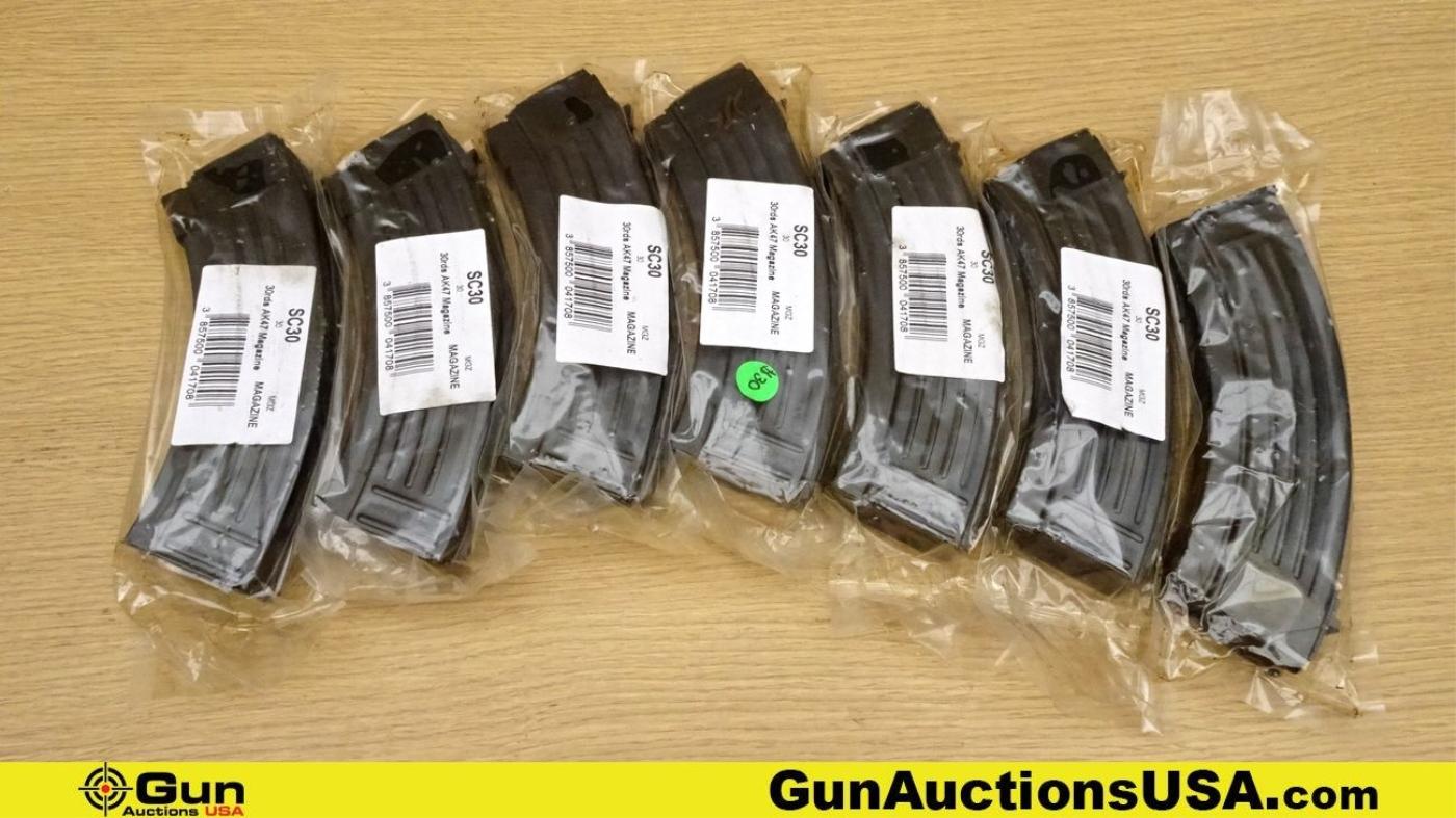 MGZ 7.62x39 Magazines. NEW. Lot of 7; 30 Rd, AK47 Steel Magazines in Original Packaging. . (70096)