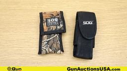 SOG Power Lok Multi Tools. Very Good. Lot of 3; Multi Tools, Two with Sheaths. . (69987)