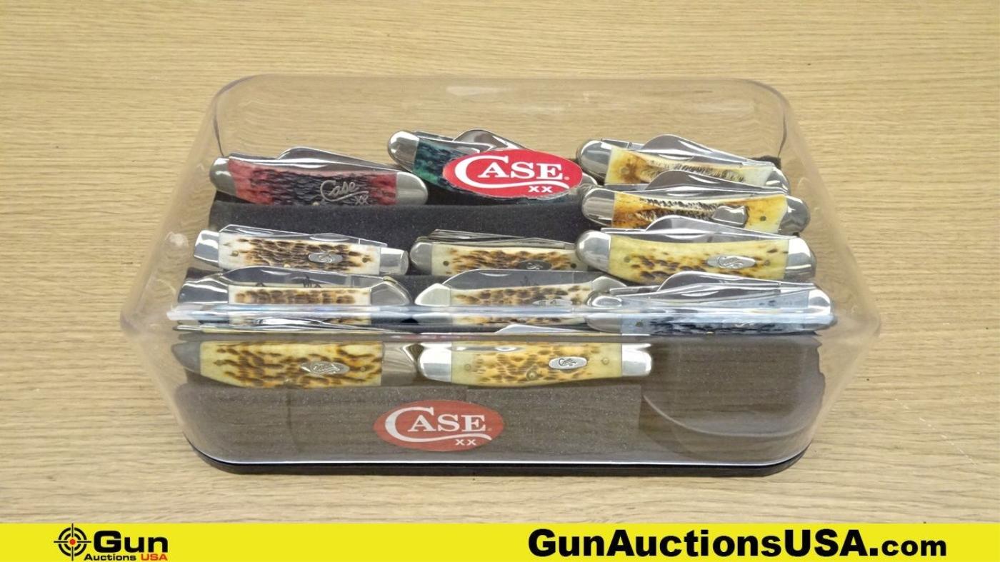 Case Knives. Like New. Lot of 12; Pocket Knives in Display Case.. (67736)