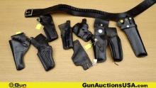 Tex Shoe Maker Co., Safariland, Etc. Holsters & Rig. Good Condition. Lot of 9; 8- Assorted Leather H