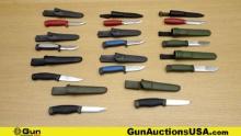 Morakniv Knives. Excellent. Lot of 11; Polymer Handle Stainless Steel Knives Made in Sweden. Assorte