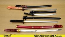 Swords. Very Good. Lot of 4; 1- Red, Black and Gold Sharpened Decorative Katana, Features 38.25 " Ov