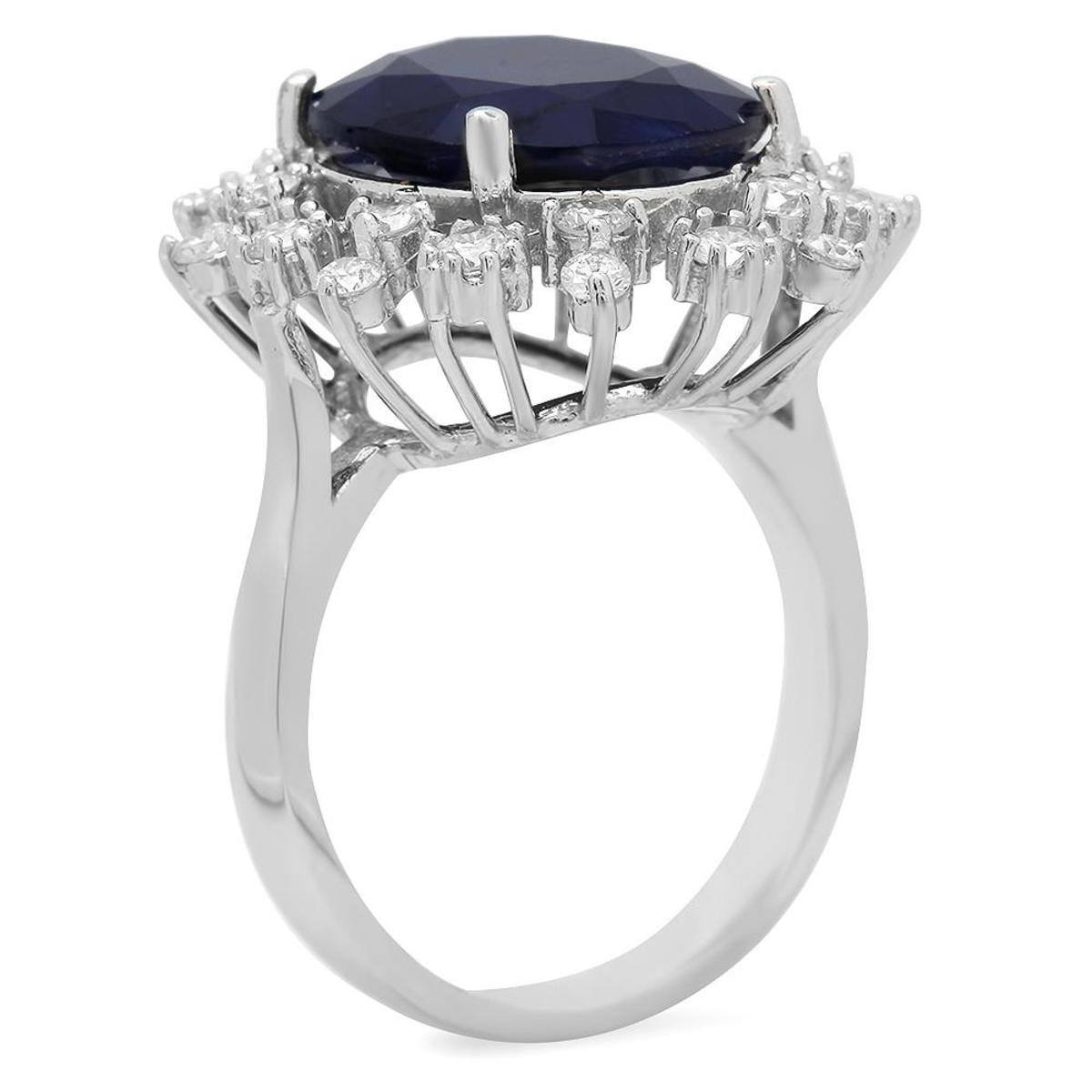 14K White Gold 8.51ct Sapphire and 0.98ct Diamond Ring