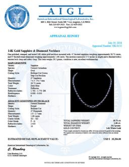 14K Gold 38.73ct Sapphire 1.68ct Diamond Necklace