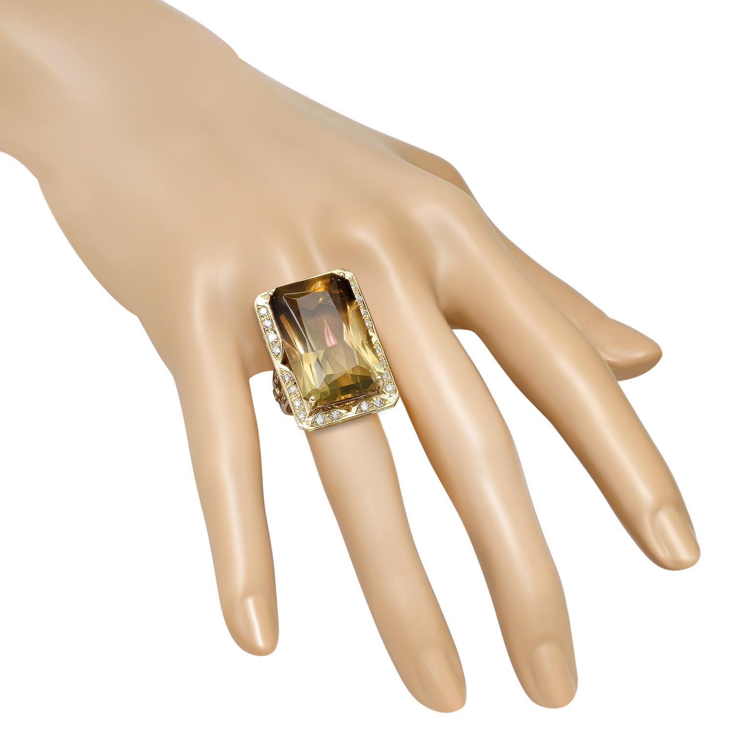 14K Yellow Gold Setting with 33.10ct Citrine and 1.14ct Diamond Ring