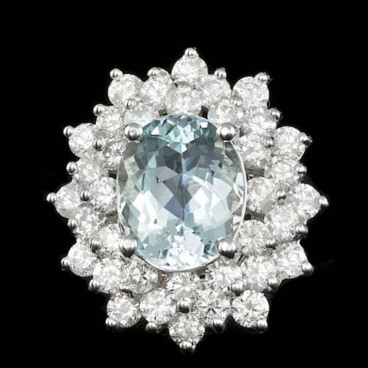 14K White Gold 2.69ct Aquamarine and 2.39ct Diamond Ring