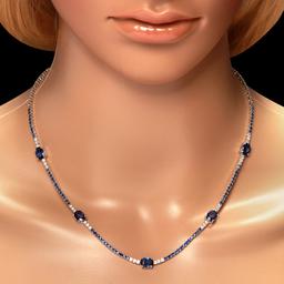 14K White Gold Sapphire & Diamond Necklace