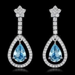 14K White Gold 4.58ct Aquamarine and 2.66ct Diamond Earrings