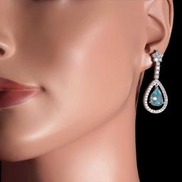 14K White Gold 4.58ct Aquamarine and 2.66ct Diamond Earrings