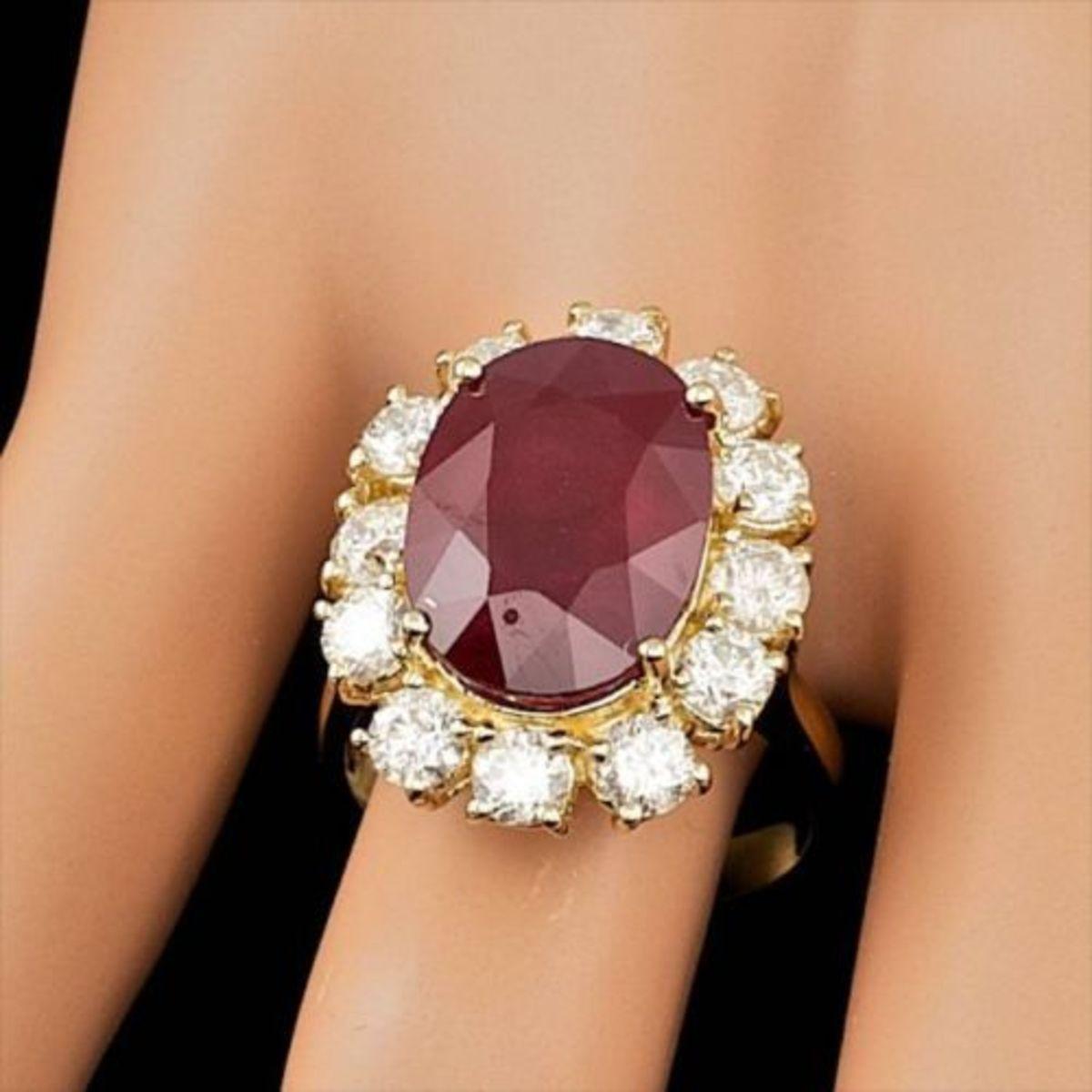 14K Yellow Gold 11.84ct Ruby and 2.42ct Diamond Ring