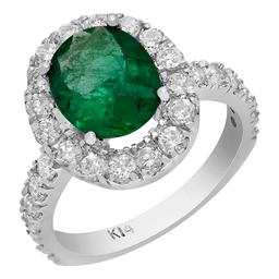 14k White Gold 1.96ct Emerald 1.23ct Diamond Ring