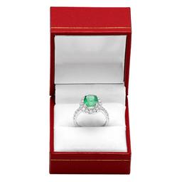 14k White Gold 1.96ct Emerald 1.23ct Diamond Ring