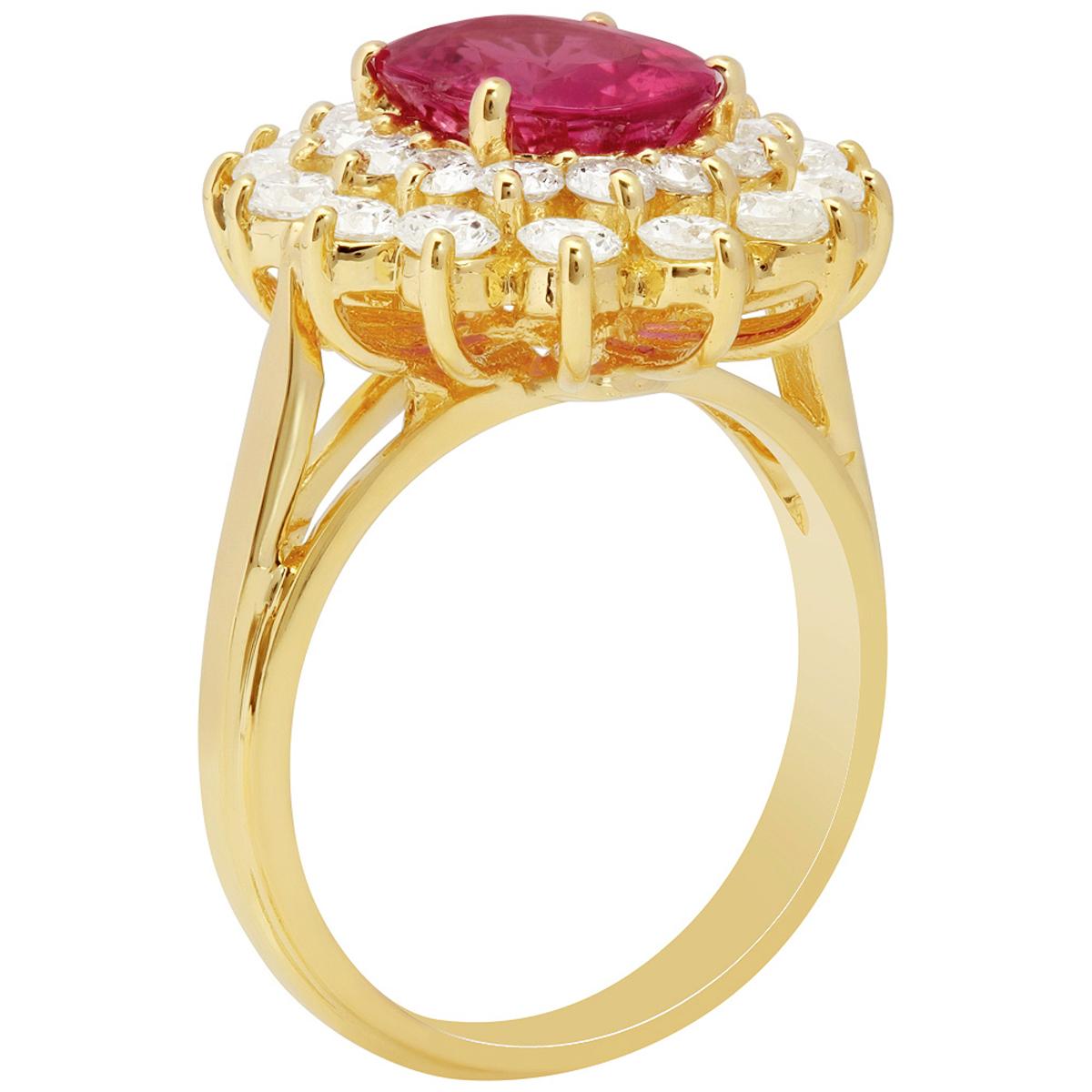 14k Yellow Gold 1.82ct Pink Tourmaline 1.49ct Diamond Ring