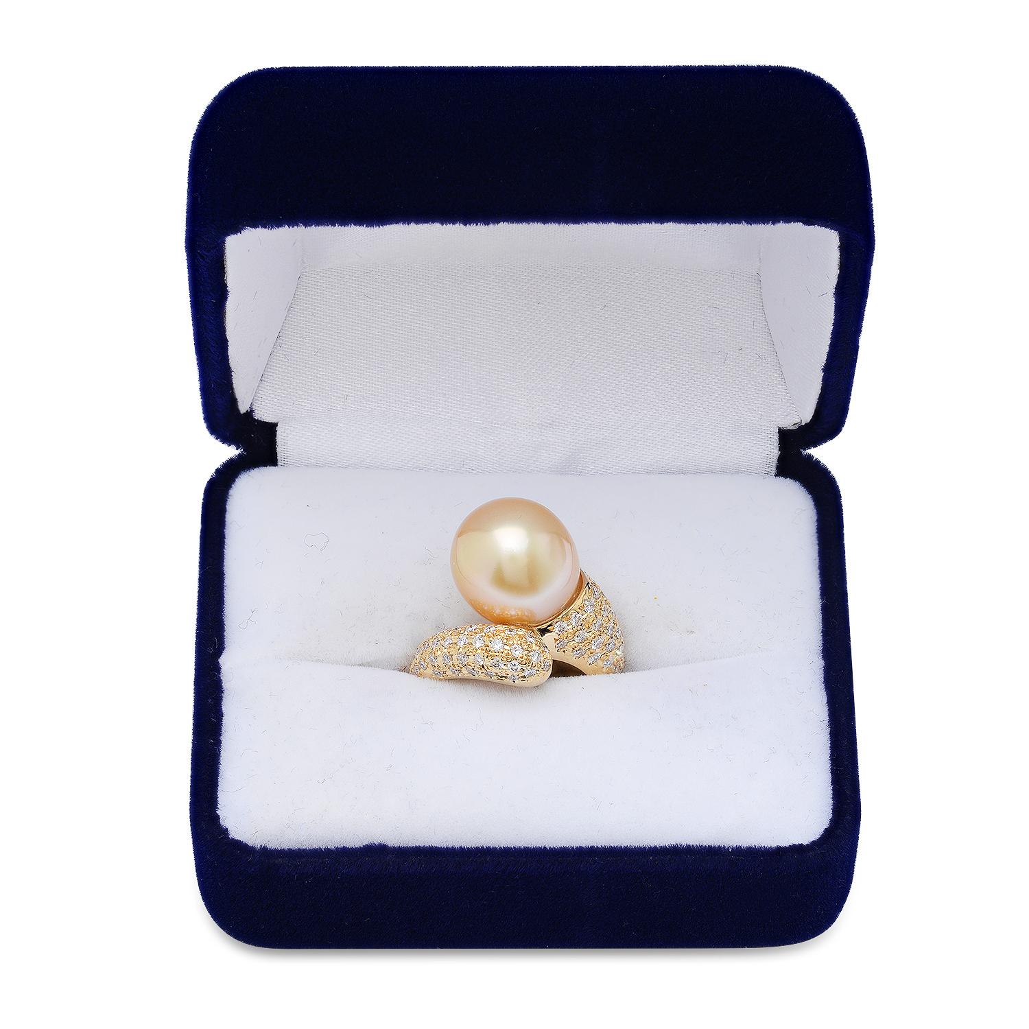 18K Yellow Gold Setting with 12mm South Sea Pearl and 0.81ct Diamond Ladies Ring